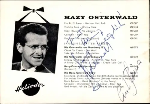 Autogrammkarte Musiker und Sänger Hazy Osterwald, Portrait, Autogramm