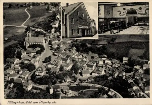Ak Tittling im Dreiburgenland Niederbayern, Luftaufnahme von  Kirche, Häuser, Tittlinger Hof, Inn