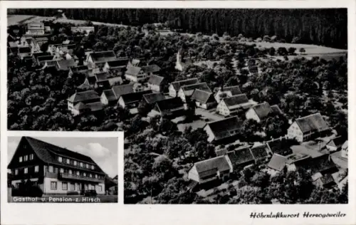 Ak Herzogsweiler Pfalzgrafenweiler im Schwarzwald, Luftaufnahme von Herzogweiler, Gasthof z. Hirs