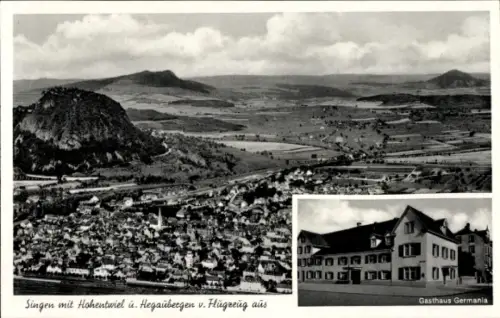 Ak Singen Hohentwiel Baden Württemberg, Luftaufnahme von  Hohentwiel, Hegaübergen, Gasthaus Germa