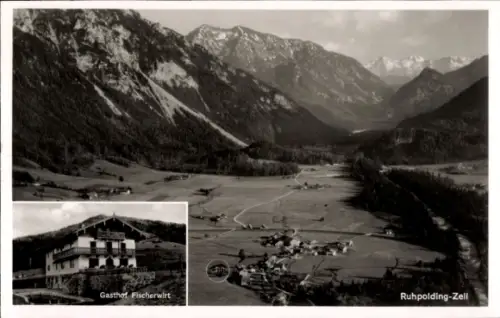 Ak Zell Ruhpolding Bayern, Gasthof Fischerwirt, Panorama, Fliegeraufnahme
