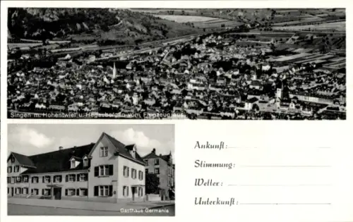 Ak Singen Hohentwiel Baden Württemberg, Luftaufnahme von Singen, Hohentwiel, Gasthaus Germania