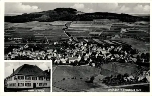 Ak Unlingen in Oberschwaben Württemberg, Luftaufnahme von  Gasthaus z. Hirsch, ländliche Umgebung