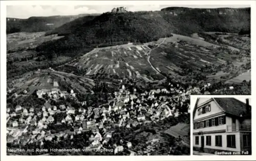 Ak Neuffen in Württemberg, Luftaufnahme  Ruine Hohenneuffen, Gasthaus zum Faß