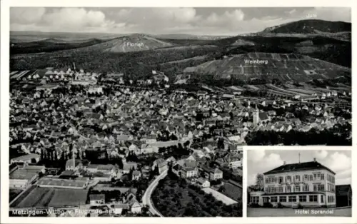 Ak Metzingen in Württemberg, Luftaufnahme von  Hotel Sprandel, Weinberg, Jusi, Florian