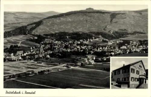 Ak Beutelsbach Weinstadt in Württemberg, Landschaftsaufnahme,  Ortsschild, Gebäude