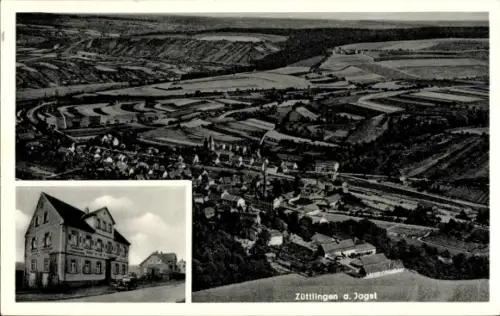 Ak Züttlingen Möckmühl in Württemberg, Luftaufnahme von  Dorfansicht, Gasthaus zum Deutschen Haus
