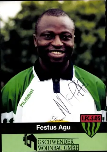 Autogrammkarte Fußballer Festus Agu, 1. FC 05 Schweinfurt, Autogramm