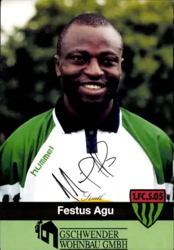 Autogrammkarte Fußballer Festus Agu, 1. FC 05 Schweinfurt, Autogramm