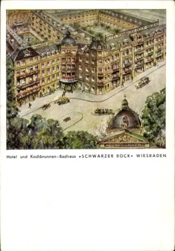 Ak Wiesbaden in Hessen, Hotel und Kochbrunnen-Badhaus Schwarzer Bock