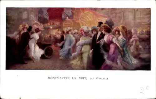 Künstler Ak Paris XVIII. Montmartre, Moulin Rouge bei Nacht, von Gallelli