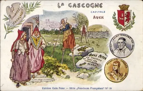 Ak Auch Gers, Gascogne, Frauen in Tracht auf Stelzen, Marechal Lannes, Saint Vincent de Paul