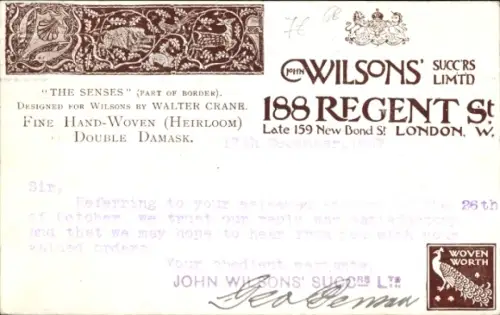 Ak London, Weberei John Wilson's Succrs. Ltd, Damast für Walter Crane, Die Sinne