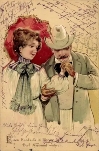Präge Ak Liebespaar, Handkuss