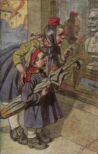 Künstler Ak Beithan, Emil, Hessische Trachten, Schaufenster