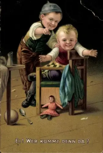 Künstler Ak Kleehaas, Ei wer kommt denn da, Kinder, Puppe, Novitas 10691