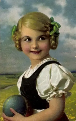 Künstler Ak Portrait eines Mädchens, Ball, Blond, Locken