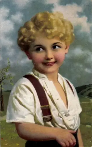 Künstler Ak Portrait eines Jungen, Blondes Haar, Lächelnd