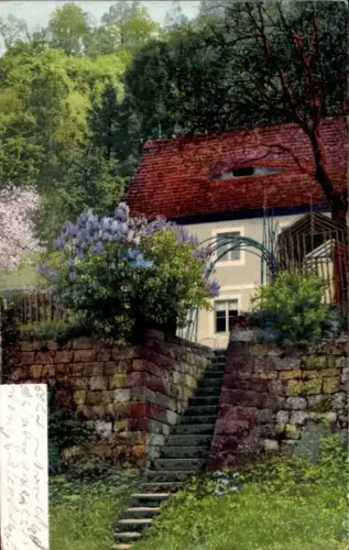 Ak Nenke und Ostermaier 1126, Photochromie, Haus, Fliederbusch