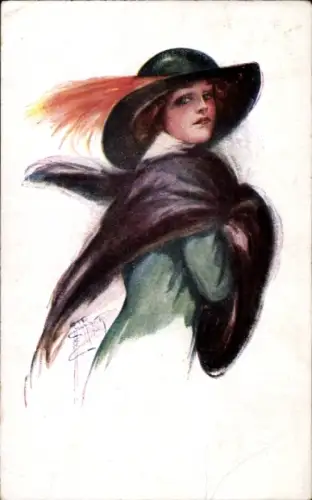 Künstler Ak Barber, Court, Frauenportrait, Hut