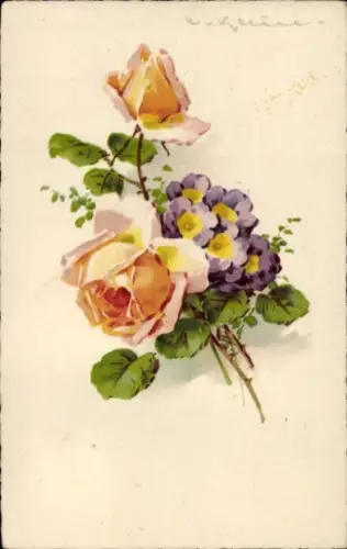 Künstler Ak Klein, Catharina, Blumenstrauß, Rosen