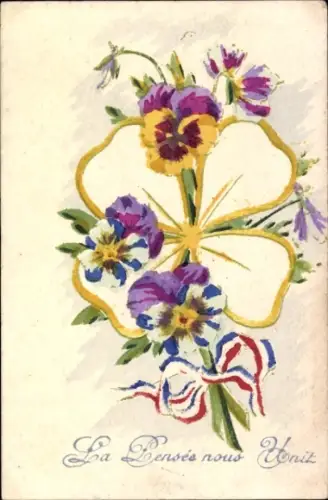 Ak Kitsch, Blumen, Stiefmütterchen