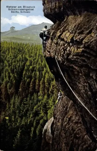 Ak Kletterer am Blosstock, Schrammsteingebiet