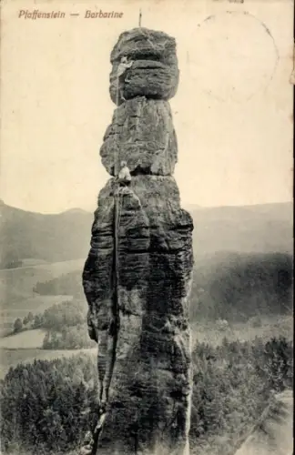 Ak Sächsische Schweiz, Barbarine, Kletterer, Pfaffenstein