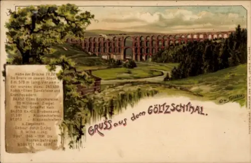 Künstler Ak Spindler, Erwin, Netzschkau im Vogtland, Bahnhof Göltzschtalbrücke