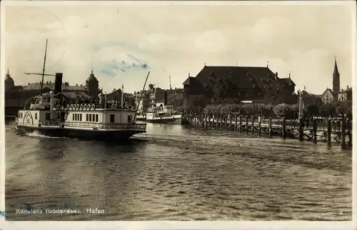 Ak Konstanz am Bodensee, Hafen, Schiff