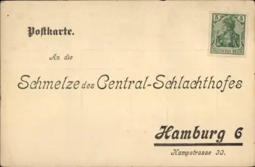 Ak Hamburg 6, Schmelze des Central-Schlachthofes, Kampstraße 33