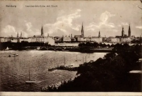 Ak Hamburg Mitte Neustadt, Panorama, Lombardsbrücke