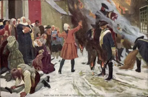 Künstler Ak Kampf, Hamburg Altona, Pastor bittet um Schonung von Altona 1713