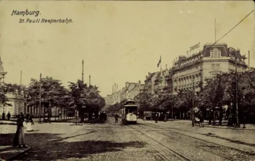 Ak Hamburg Mitte St. Pauli, Reeperbahn, Straßenbahn