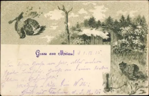 Künstler Ak Jelgava Mitau Lettland, Vögel