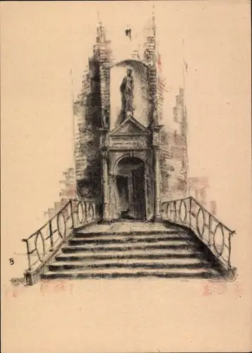 Künstler Ak Kalkar am Niederrhein, Rathauseingang