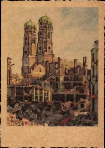Künstler Ak München, Blick auf die Frauenkirche und Färbergraben, zerstört 1944