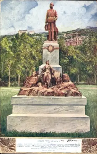 Ak Bad Ischl in Oberösterreich, Kaiser Franz Joseph I., Denkmal in Ischl