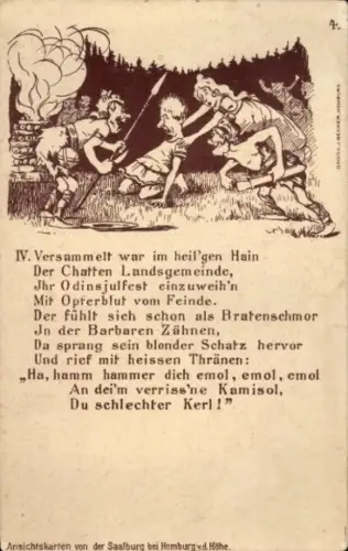 Ak Bad Homburg vor der Höhe Hessen, Saalburg, Schwert, Odinsjulfest, Barbaren, 4. Strophe