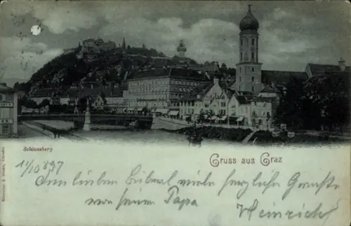 Ak Graz Steiermark, Schlossberg,  Fluss, Gebäude, Gruß aus Graz