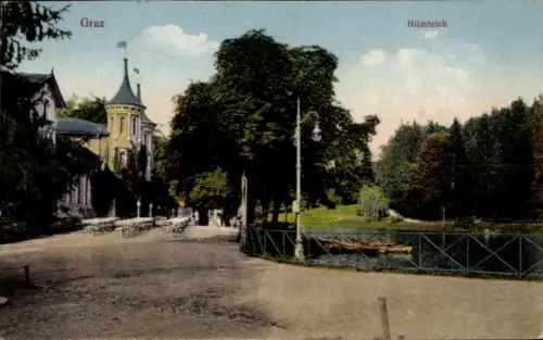 Ak Graz Steiermark,  Hilmteich, Parklandschaft, Bäume, Weg, Teich
