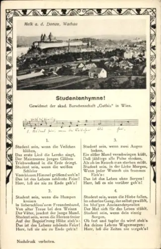 Lied Ak Melk an der Donau Niederösterreich, Gesamtansicht, Studentenhymne