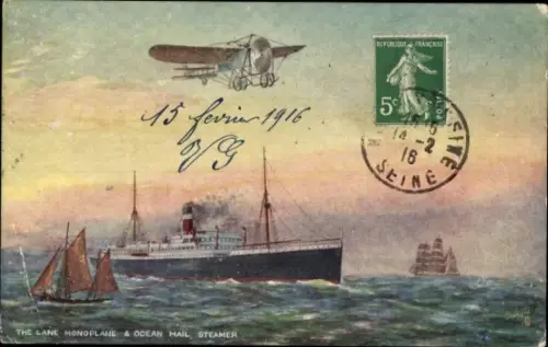 Ak Dampfer, Eindecker, Flugzeug