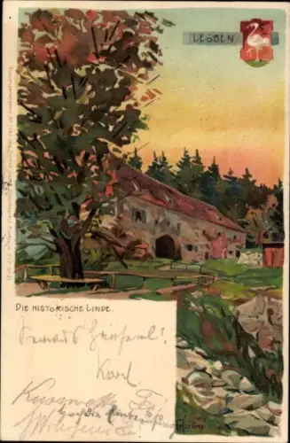 Künstler Ak Leoben Steiermark, Historische Linde