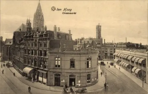 Ak Den Haag Südholland Niederlande,  Groenmarkt, Stadtansicht,  Gebäude, Straßenansicht