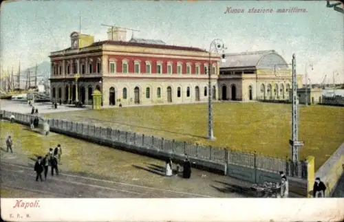Ak Napoli Neapel Campania, Hafenansicht, neue Seestation, Menschen, Schiffe