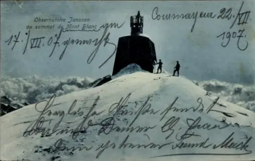 Ak Chamonix Mont Blanc Haute Savoie, Observatoire Janssen,  Schnee, Bergsteiger, 1907
