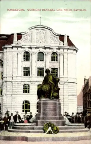 Ak Magdeburg an der Elbe, Guericke Denkmal und Neues Rathaus