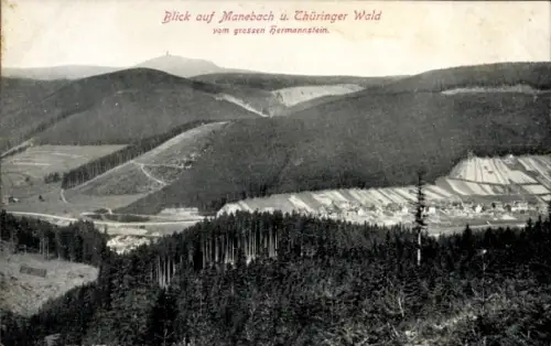 Ak Manebach Ilmenau in Thüringen, Blick auf  Thüringer Wald, große Waldlandschaft, Hermannstein