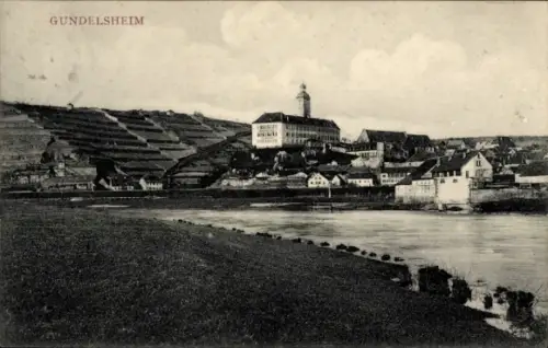 Ak Gundelsheim am Neckar Württemberg,  Fluss, Weinberge, Gebäude, Landschaft